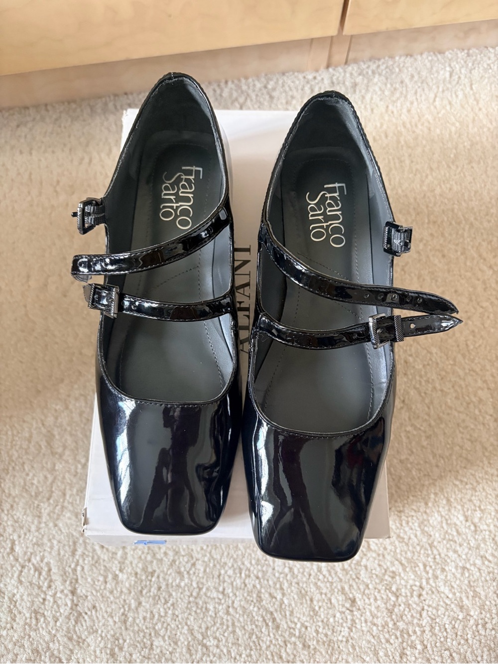 Franco Sarto Black Patent Double-Strap Mary Jane Flats